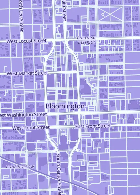 Street map around Red Raccoon Games, 301 N Main St, Bloomington, IL