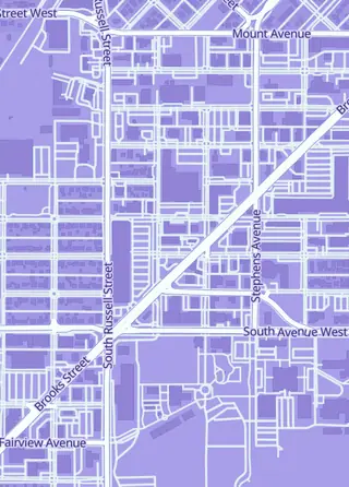Street map around Retrofix Games, Missoula