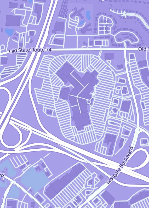 Street map around RLA Video Games, 4601 Eastgate Blvd, Union Township, OH