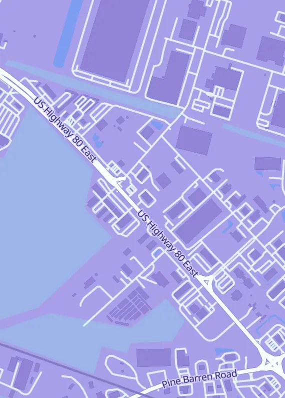 Street map around Savannah Lion Games, 1108 US-80, Pooler, GA