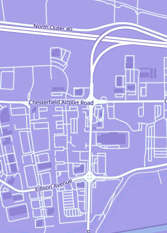 Street map around Slab City St. Louis, 107 Long Rd, Chesterfield, MO