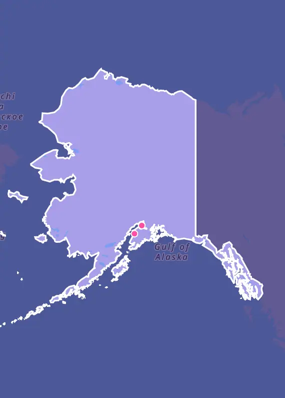 Map of Alaska with every Pokémon card shop marked
