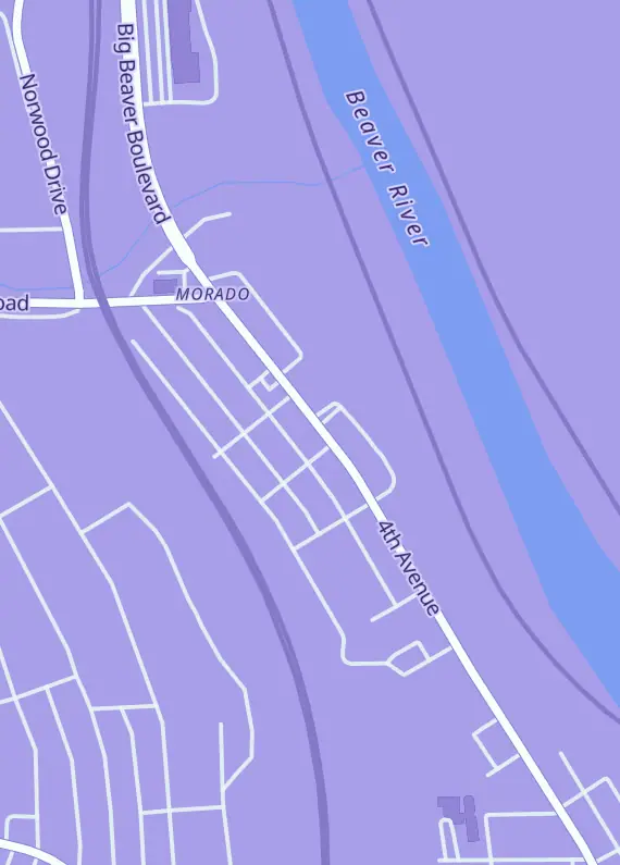 Street map around Steel City Hobbies, 4605 4th Ave, Beaver Falls, PA
