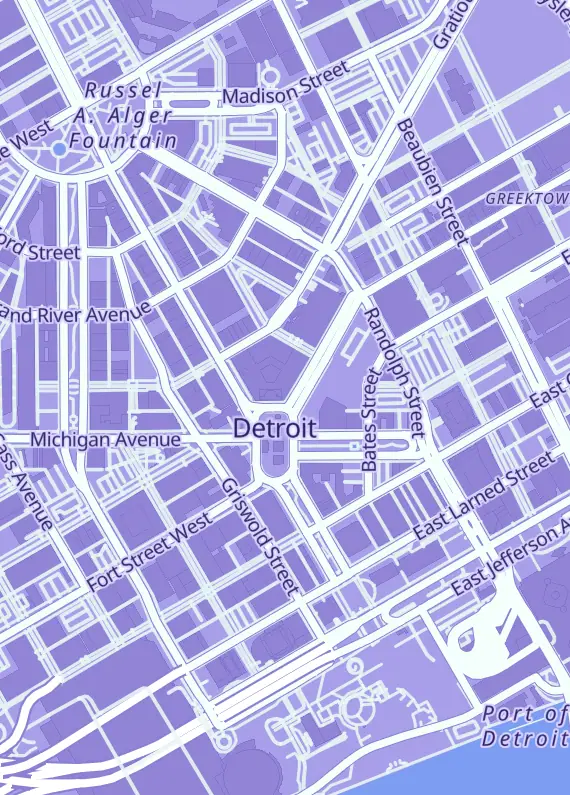 Street map around StockX, 1046 Woodward Ave, Detroit, MI