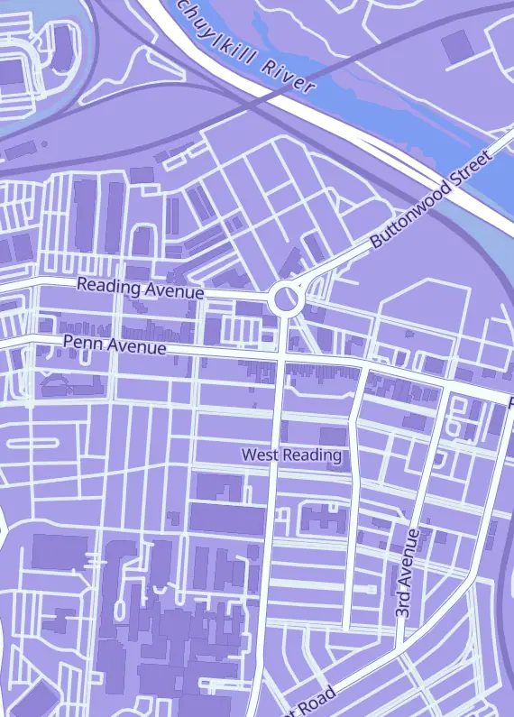 Street map around Symbiote Collectibles, 514 Penn Ave, West Reading, PA