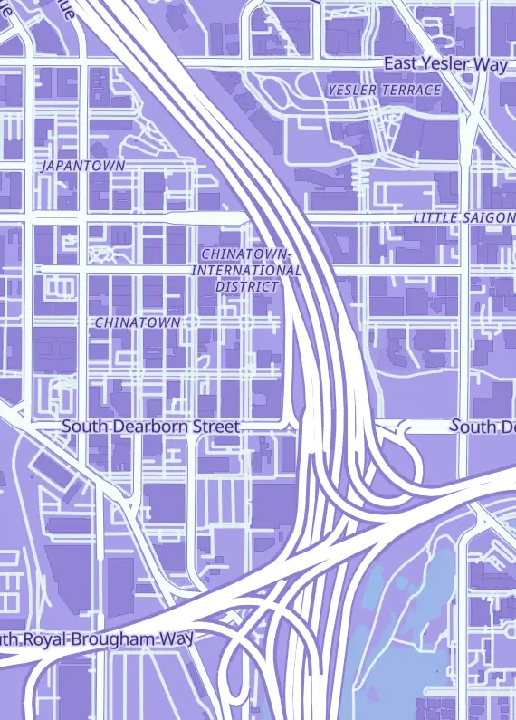 Street map around Tabletop Village, 616 8th Ave S, Seattle, WA