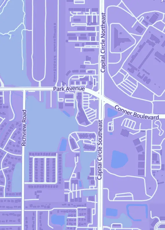 Street map around Tallahassee Sports Cards, Park Capitol Shopping Center, 400 Capital Cir SE #13, Tallahassee, FL