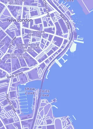 Street map around TCG Speakeasy, New London