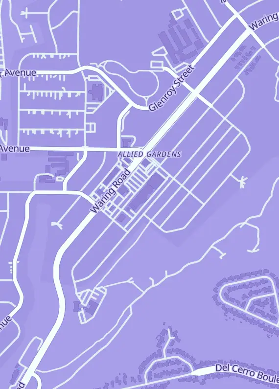 Street map around TC's Rockets, 5155 Waring Rd, San Diego, CA