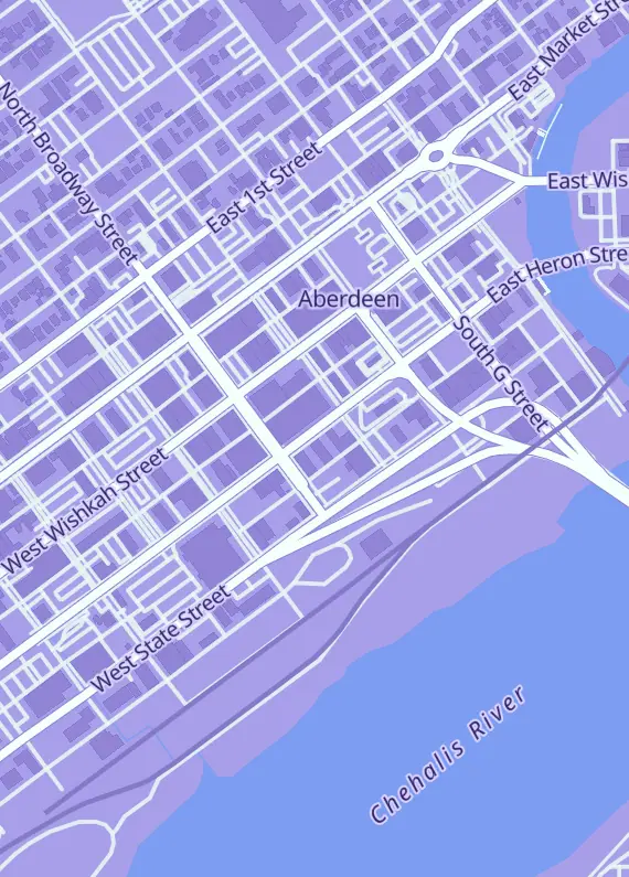 Street map around Tectonic Comics & Games, 105 E Heron St, Aberdeen, WA