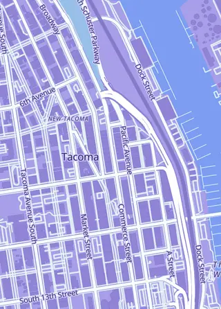 Street map around TerraCrux Games, Tacoma