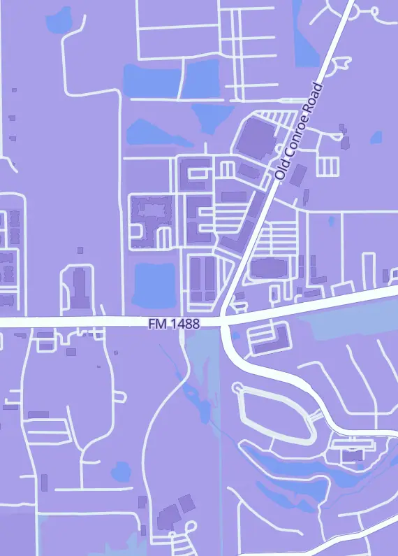 Street map around The Adventure Stadium, 525 Woodland Square Blvd, Conroe, TX