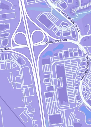 Street map around The Collector's Quarters, Hilliard