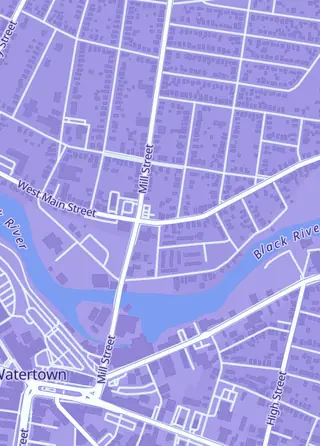 Street map around The Comic Stop, E Watertown