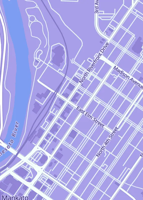 Street map around The Dork Den, 603 N Riverfront Dr, Mankato, MN
