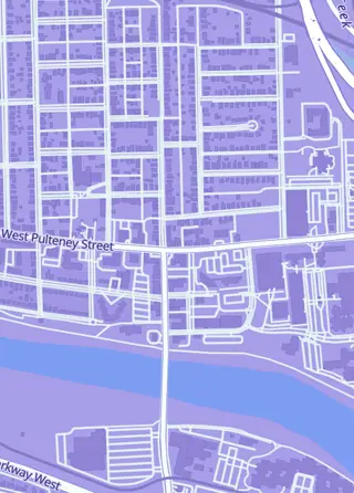 Street map around The Game Shoppe, Corning