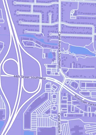 Street map around The Gaming Warehouse, Grandville