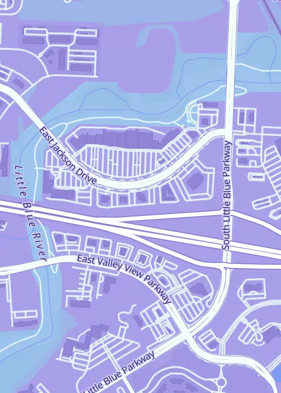 Street map around The Hobby Trading Card Shop, 20001 E Jackson Dr, Independence, MO