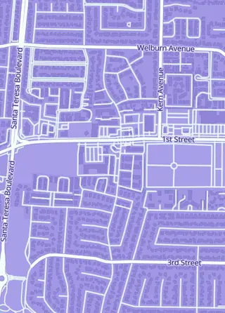 Street map around The Hub TCG, Gilroy
