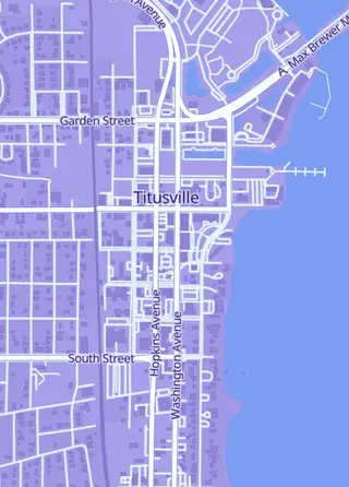 Street map around The Infinite Mushroom Comic & Game Shop, Titusville