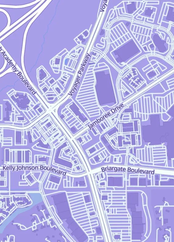 Street map around The Iron Lion, 8003 N Academy Blvd, Colorado Springs, CO