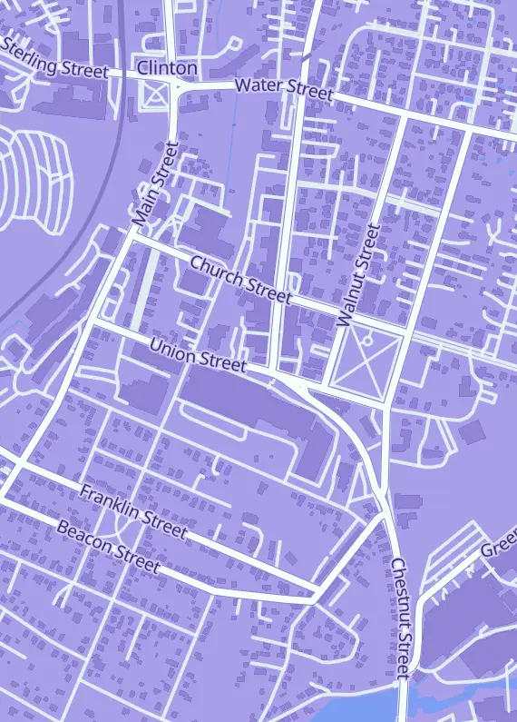 Street map around The One Stop Shop, 10 High St, Clinton, MA