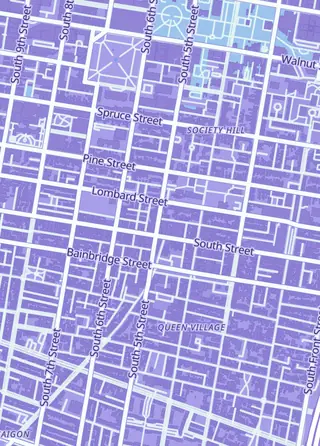 Street map around The Philly Game Shop, Philadelphia