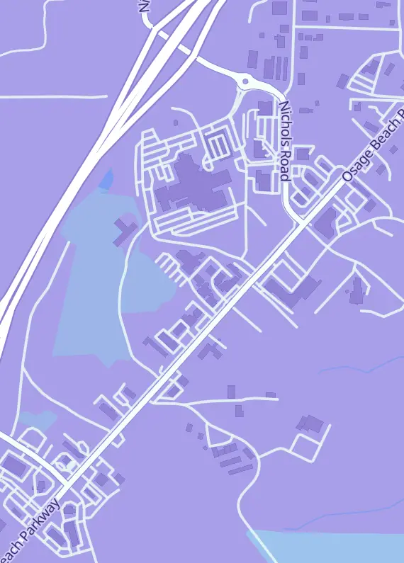 Street map around The Vault Toys and Collectibles, 1075 Main Street, Osage Beach, MO