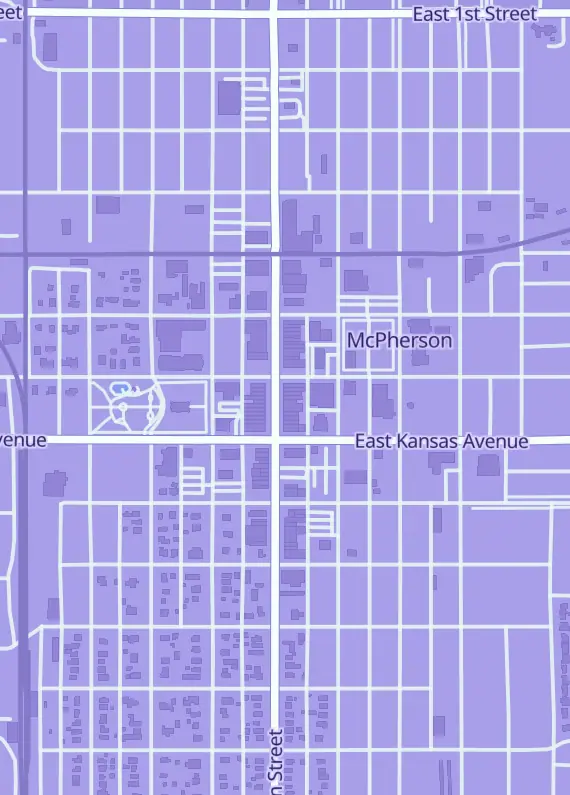 Street map around The Village Geek - McPherson, 116 N Main St, McPherson, KS