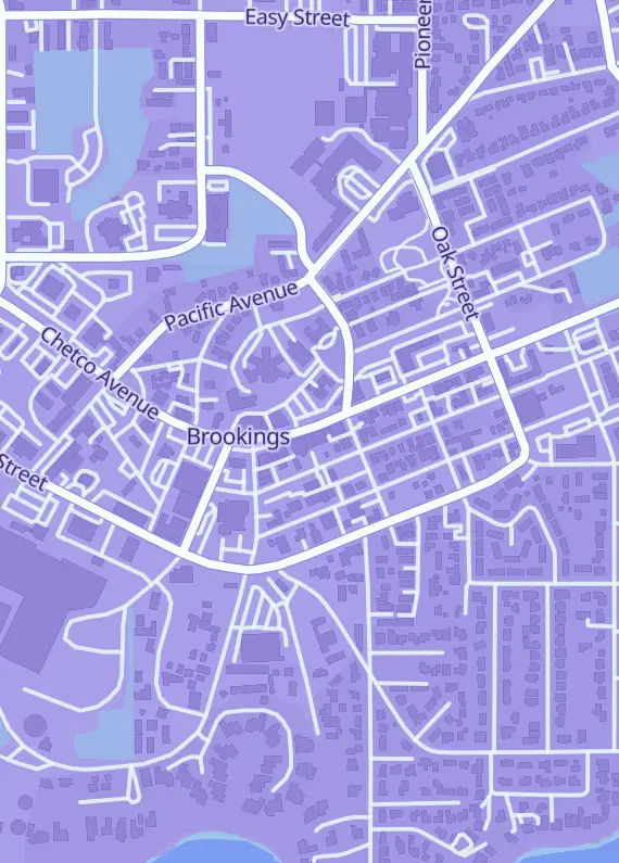 Street map around The Whimsical Griffin, 615 Chetco Ave # A, Brookings, OR