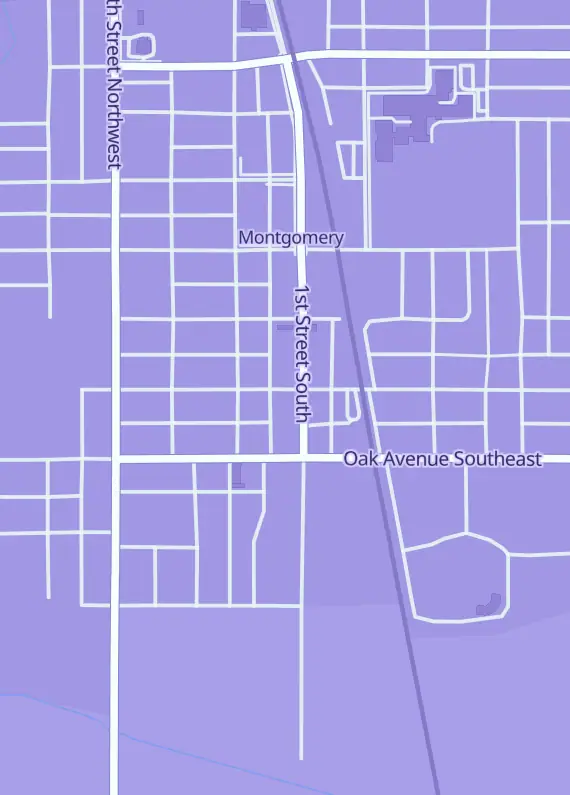 Street map around The Wolf Den, 300 1st St S, Montgomery, MN