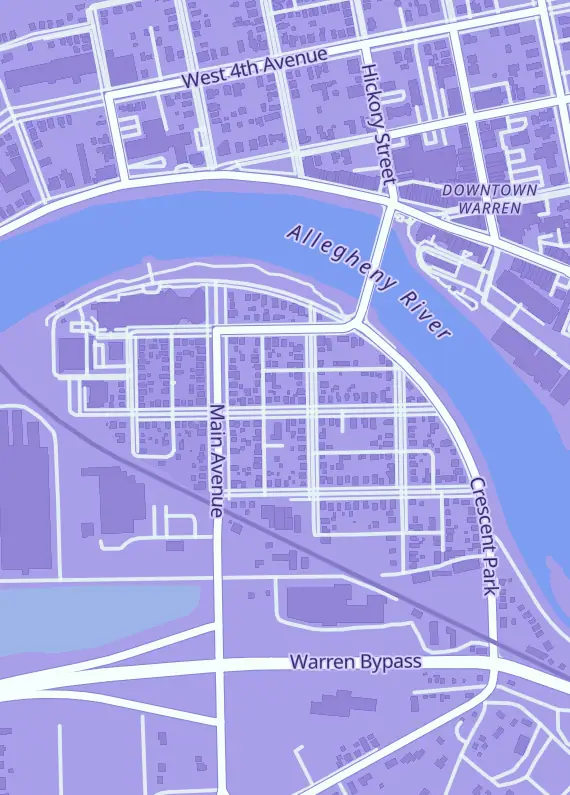 Street map around Tradewinds TCGs, 29 E Wayne St, Warren, PA