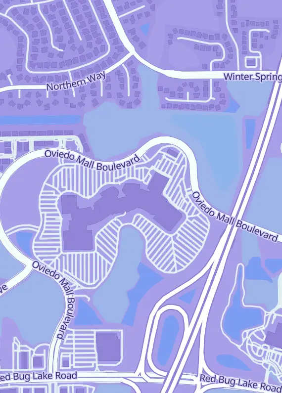 Street map around Trainers Backpack of Curiosities and Wonder Corp, 1493 Oviedo Mall Boulevard, Oviedo, FL