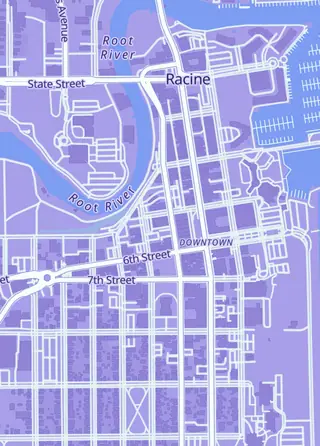 Street map around Twin Dragon Games, Racine