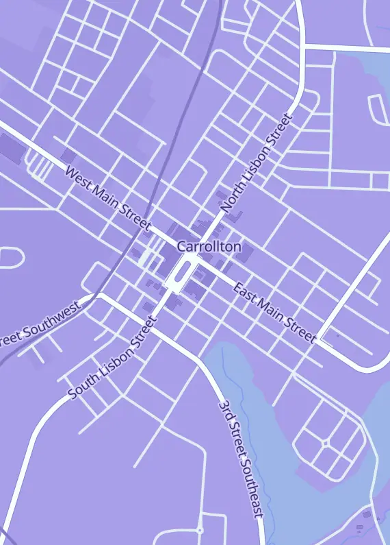 Street map around Wades World Gaming LLC, 49 Public Square 1st Floor, Carrollton, OH