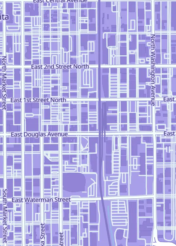Street map around Wizard's Alley, 114 N St Francis Ave Ste 200, Wichita, KS