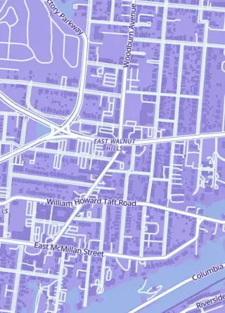 Street map around Woodburn Games, Cincinnati
