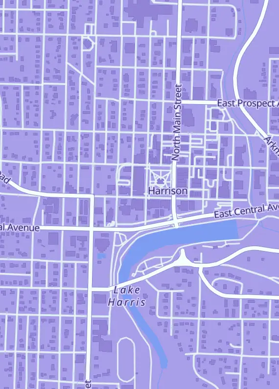 Street map around Worldclasstcgs, 102 N Willow St, Harrison, AR